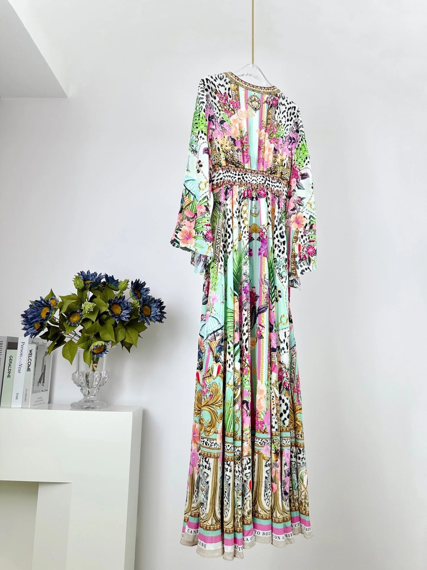 Designer Dress 2024 Resort wear Spring New V Neck Pink Leopard Print