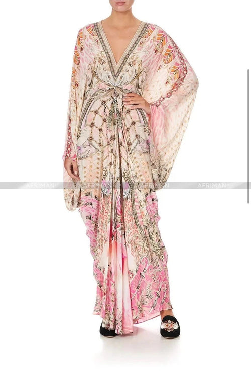 Exquisite designer dress Women New V Neck Crystal Beaded Flare Sleeve