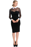 Tuxedo Illusion Sheath Dress - Black & white midi dress with mesh